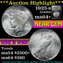 ***Auction Highlight*** 1923-s Peace Dollar $1 Graded Choice+ Unc by USCG (fc)