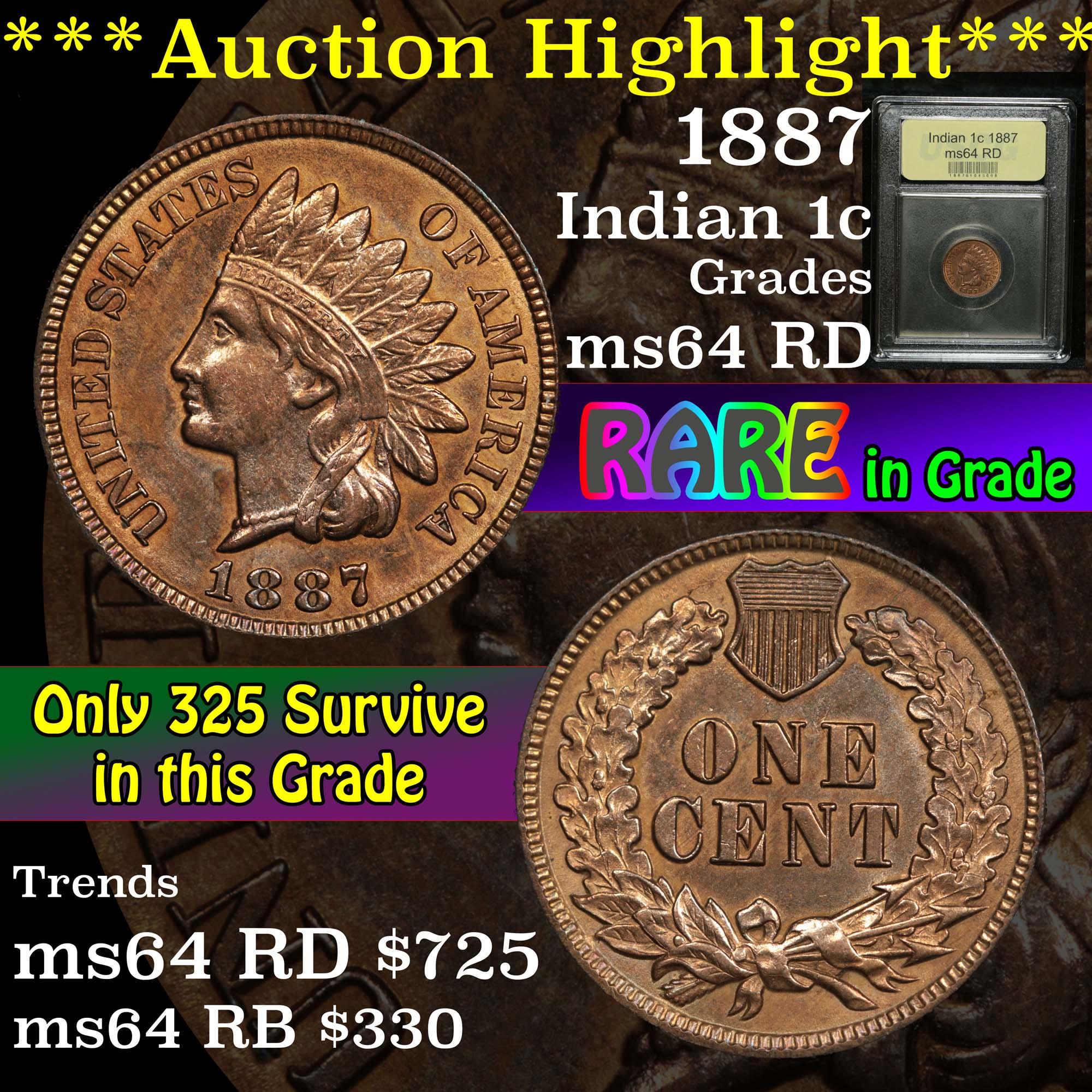 ***Auction Highlight*** 1887 Indian Cent 1c Graded Choice Unc RD By USCG (fc)