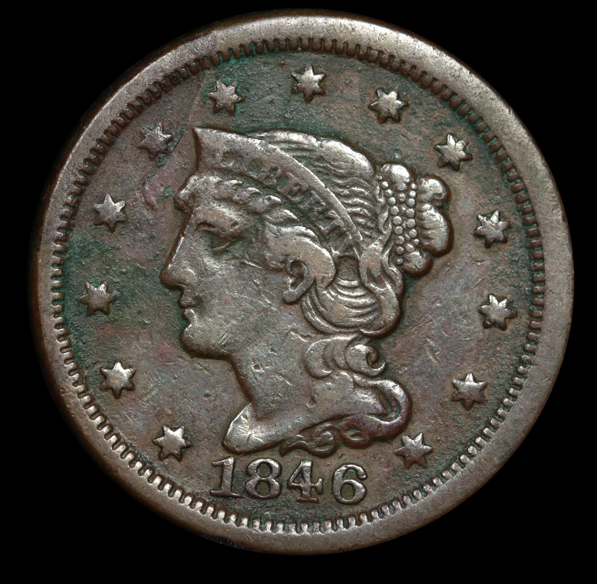 1846 Braided Hair Large Cent 1c Grades vf+