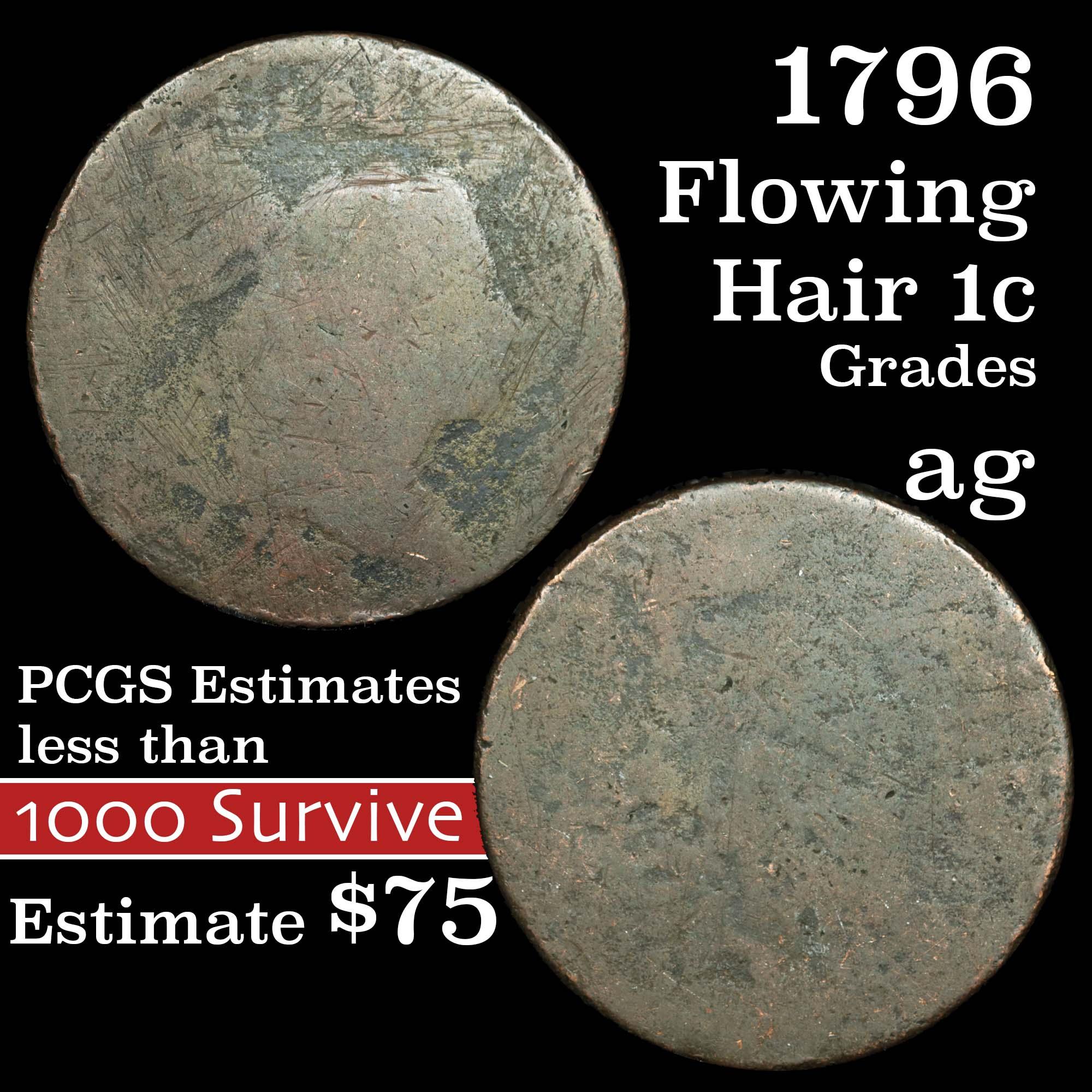 1796 Flowing Hair large cent 1c Grades ag