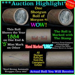 *Auction Highlight* Incredible Find, Uncirculated Morgan $1 Shotgun Roll w/1884 & ''s'' mint end (fc