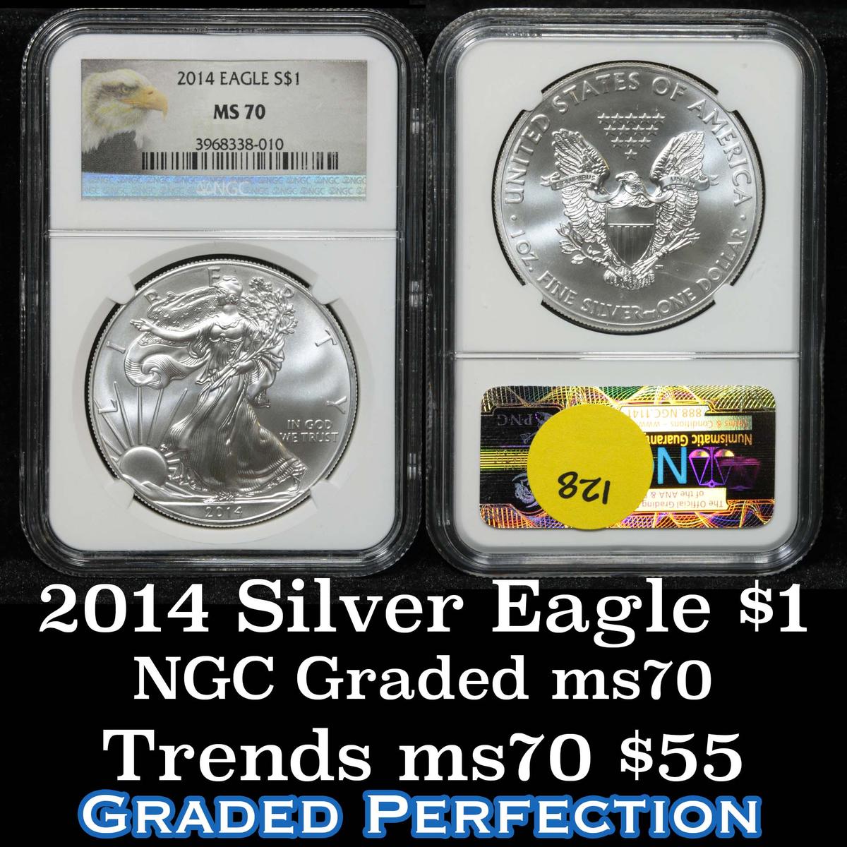 NGC 2014 Silver Eagle Dollar $1 Graded ms70 By NGC