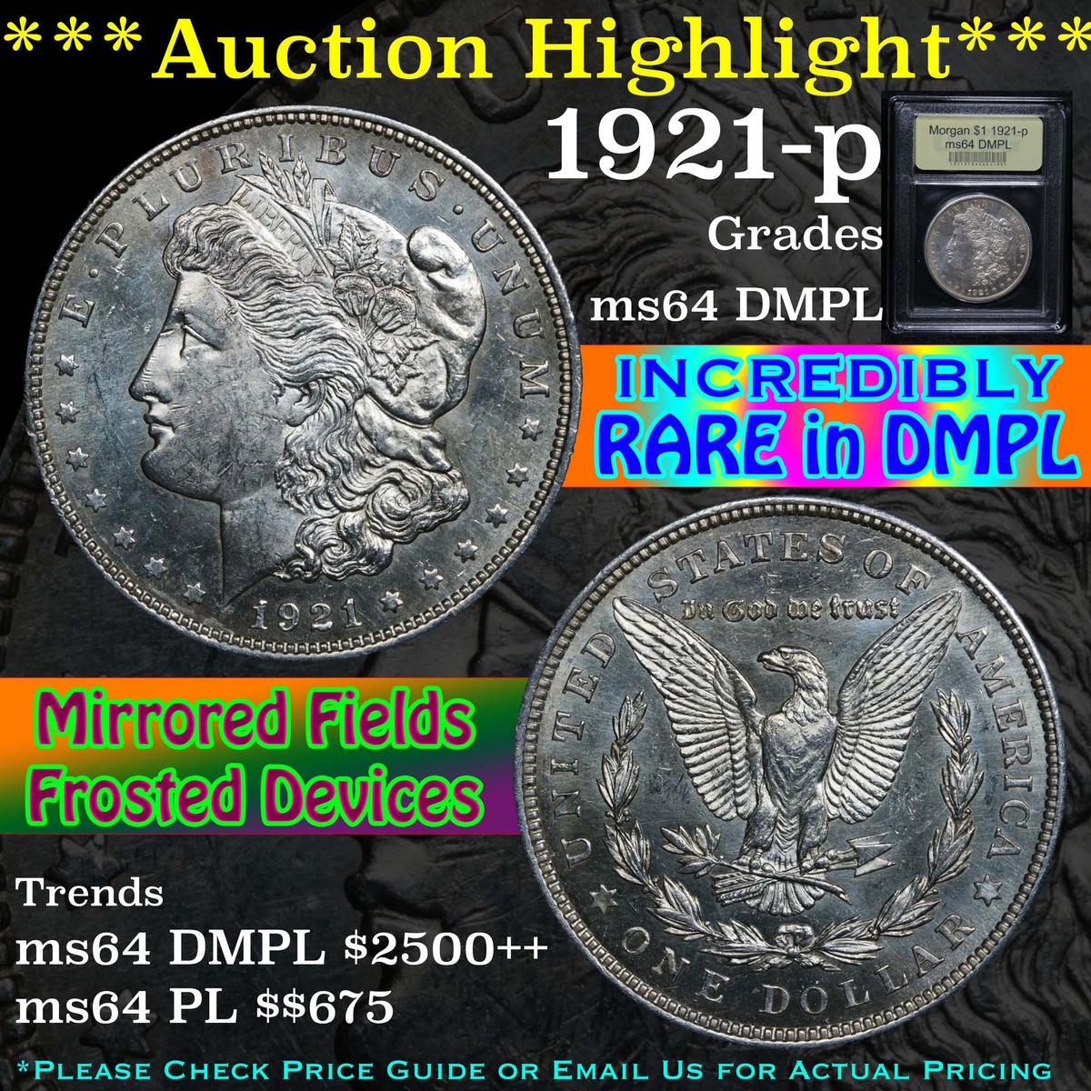 ***Auction Highlight*** 1921-p Morgan Dollar $1 Graded Choice Unc DMPL By USCG (fc)