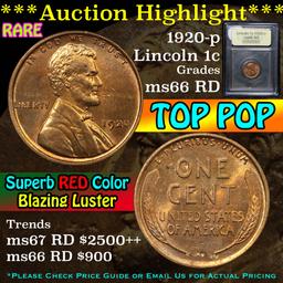 ***Auction Highlight*** 1920-p Lincoln Cent 1c Graded GEM+ Unc RD By USCG (fc)
