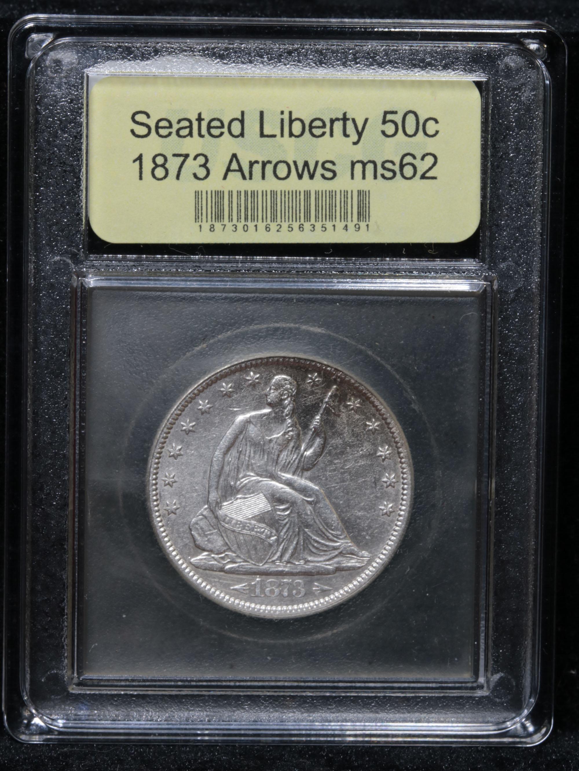 ***Auction Highlight*** 1873 Arrows Seated Half Dollar 50c Graded Select Unc By USCG (fc)