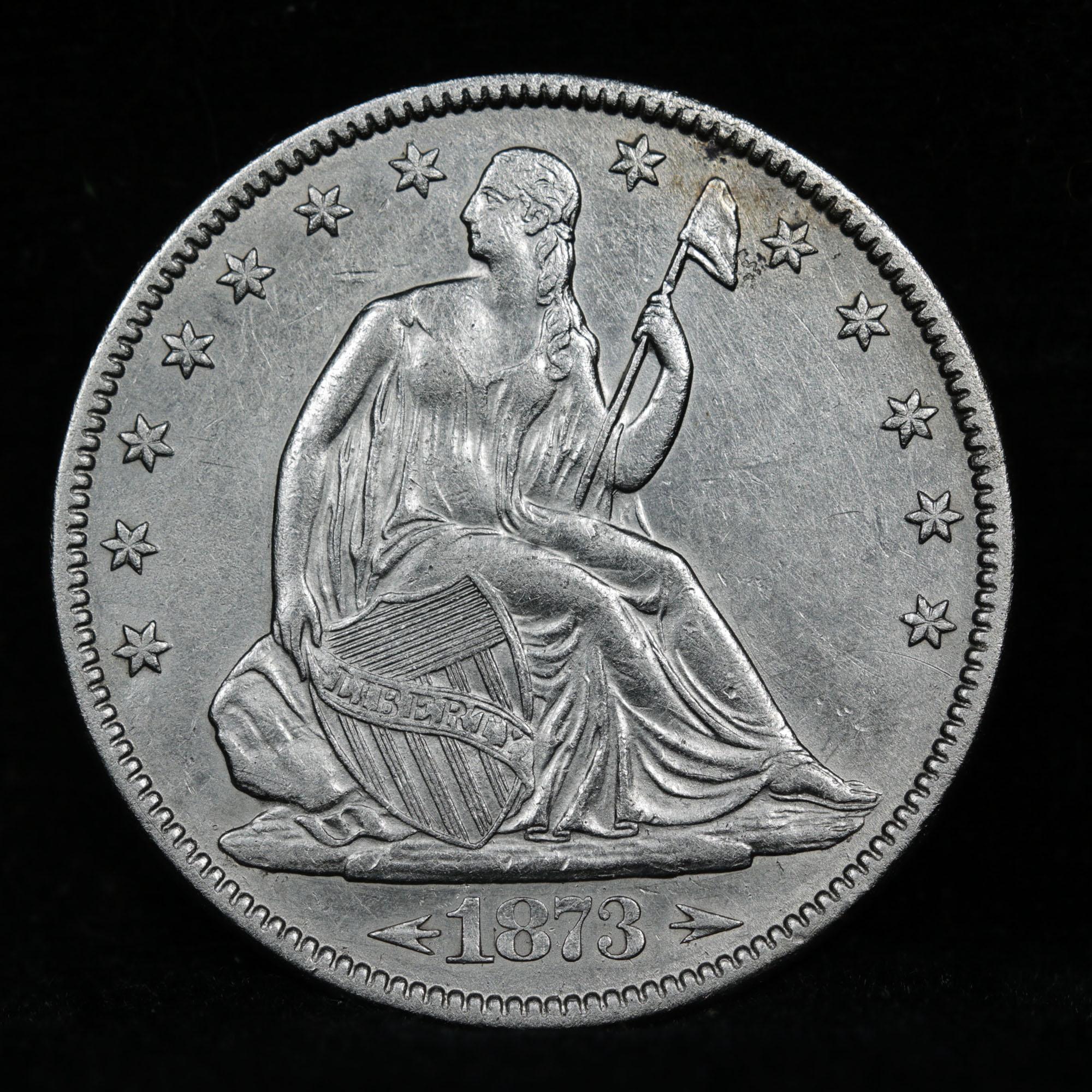 ***Auction Highlight*** 1873 Arrows Seated Half Dollar 50c Graded Select Unc By USCG (fc)