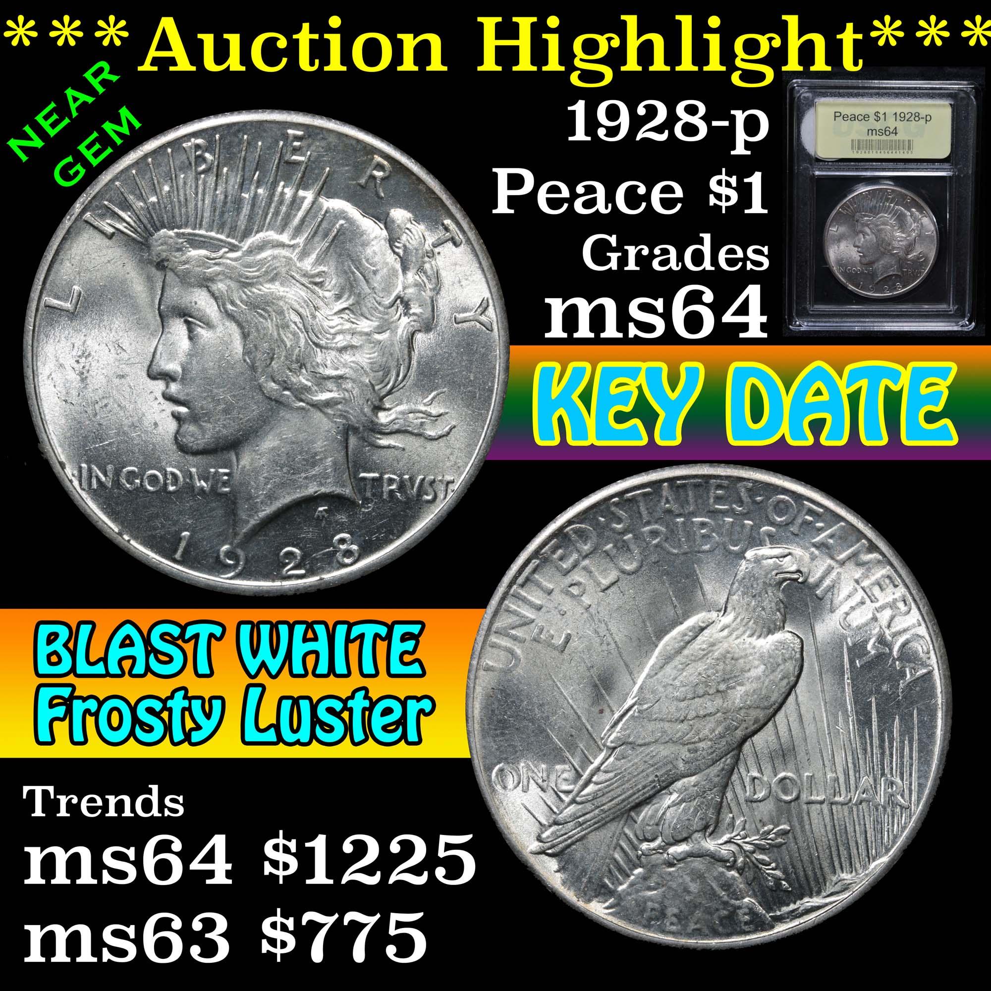 ***Auction Highlight*** 1928-p Peace Dollar $1 Graded Choice Unc By USCG (fc)