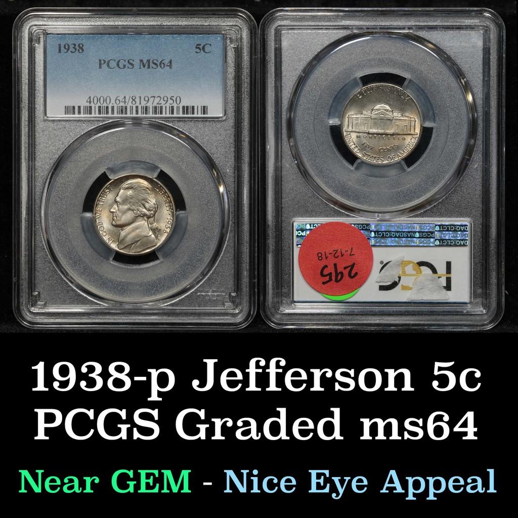 PCGS 1938-p Jefferson Nickel 5c Graded ms64 By PCGS