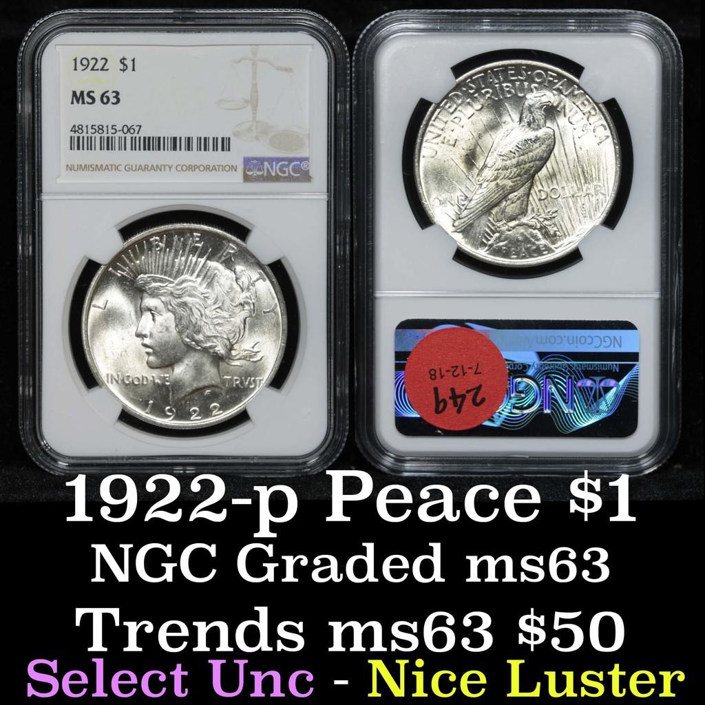 NGC 1922-p Peace Dollar $1 Graded ms63 By NGC