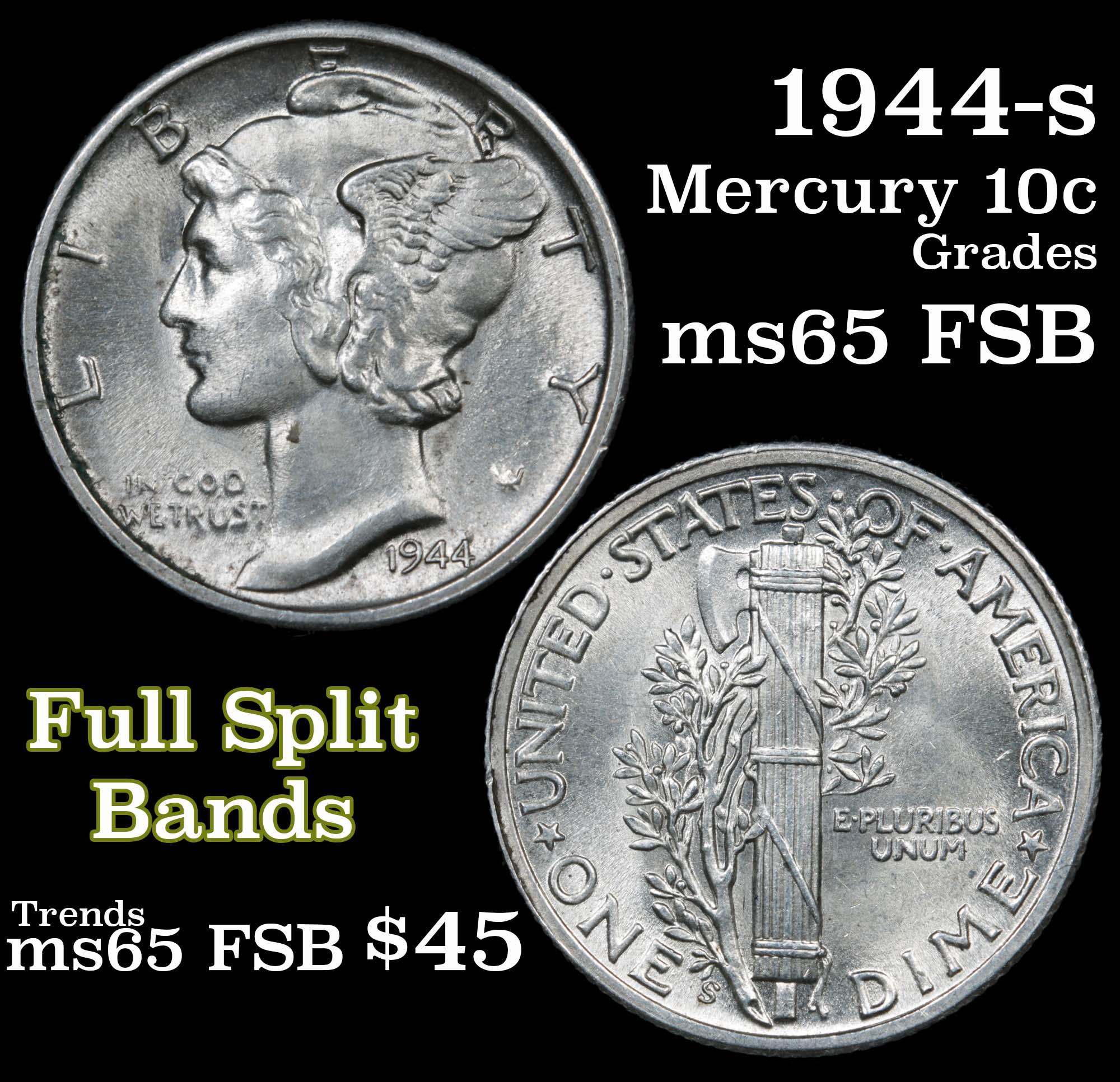 1944-s Mercury Dime 10c Grades GEM FSB