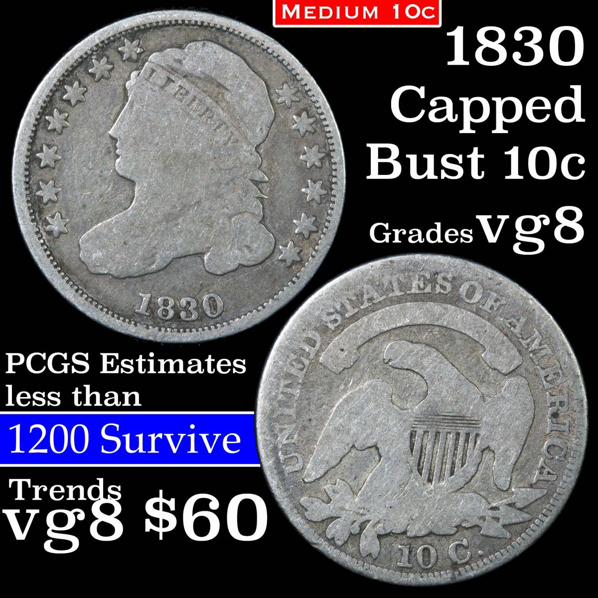 1830 Capped Bust Dime 10c Grades vg, very good