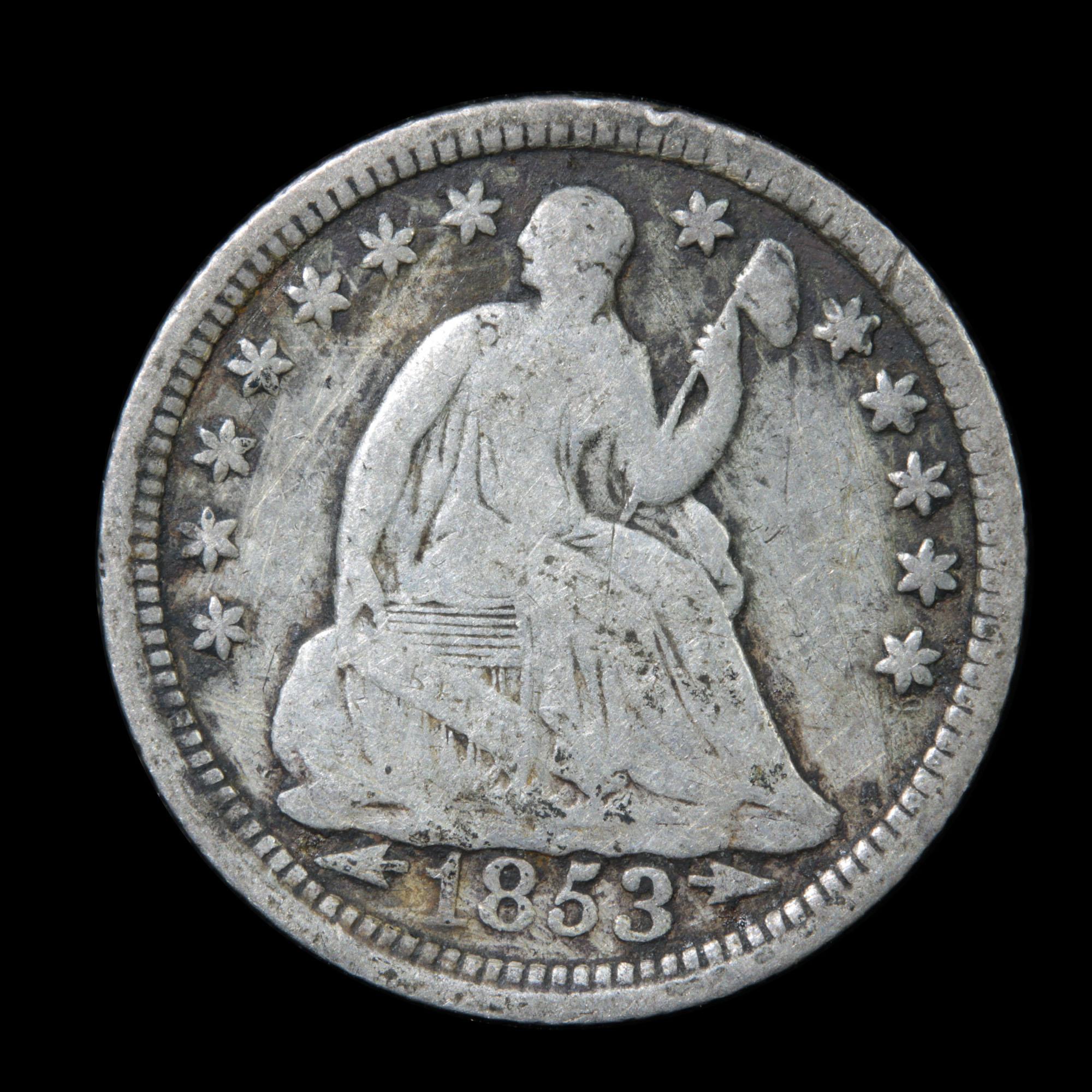 1853-p Seated Liberty Half Dime 1/2 10c Grades vf, very fine