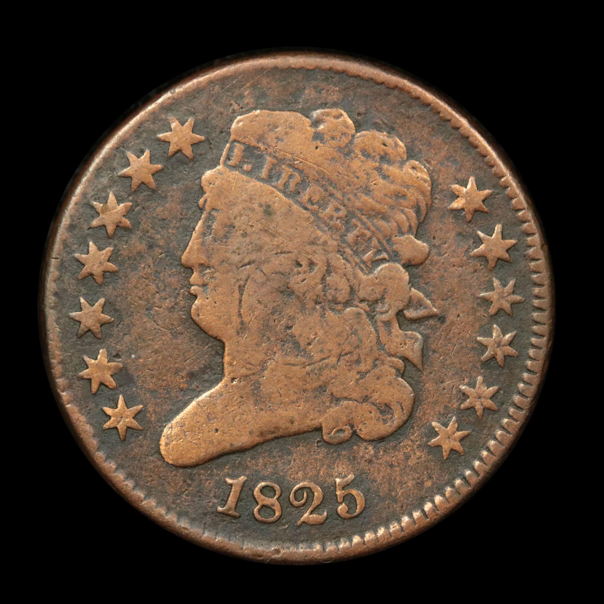 1825 Classic Head half cent 1/2c Grades f, fine