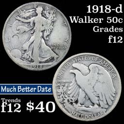 1918-d Walking Liberty Half Dollar 50c Grades f, fine