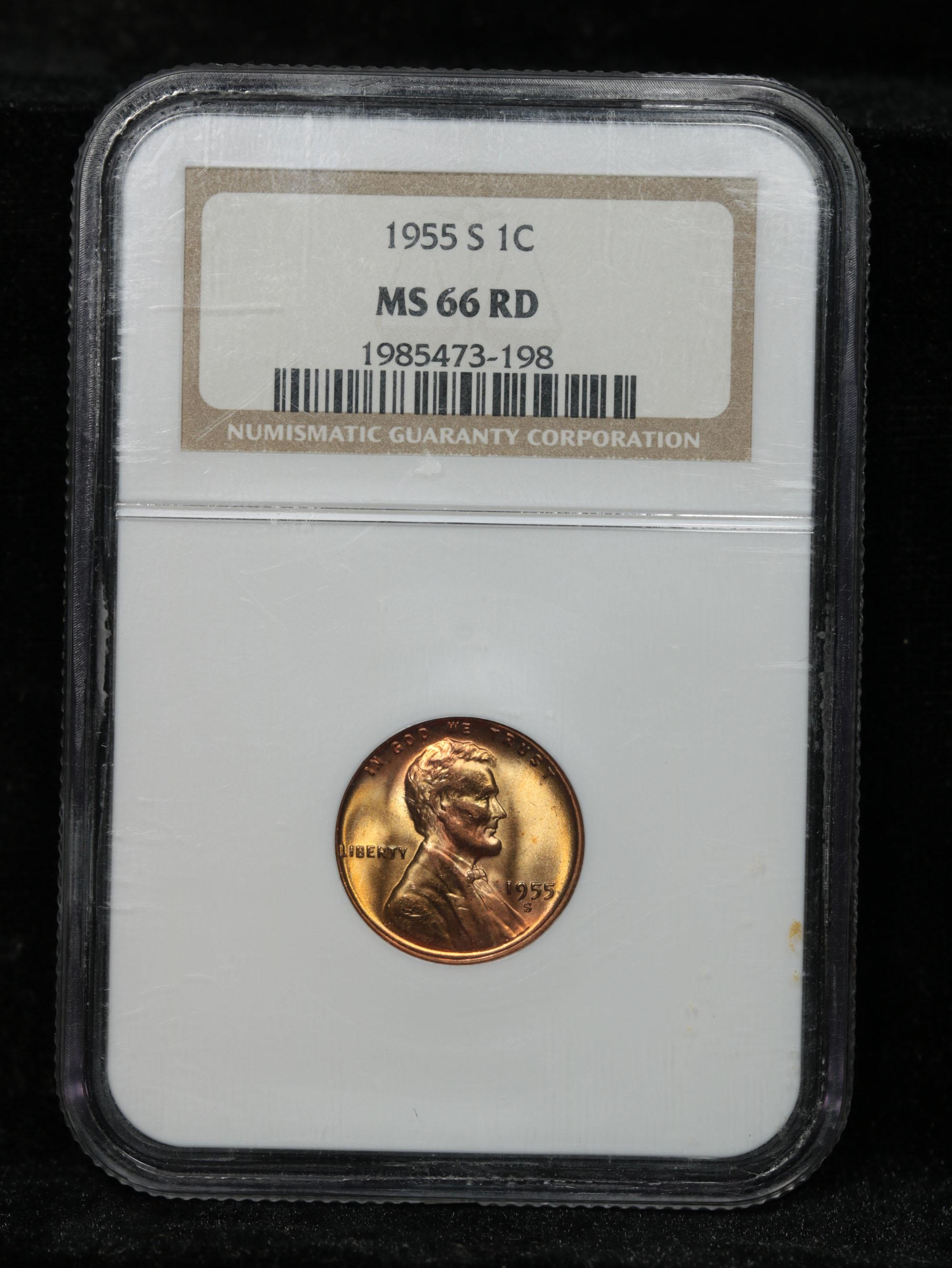 NGC 1955-s Lincoln Cent 1c Graded ms66 rd By NGC
