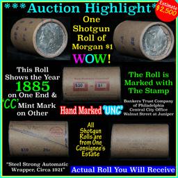***Auction Highlight*** Incredible Find, Uncirculated Morgan $1 Shotgun Roll w/1885 & cc mint ends