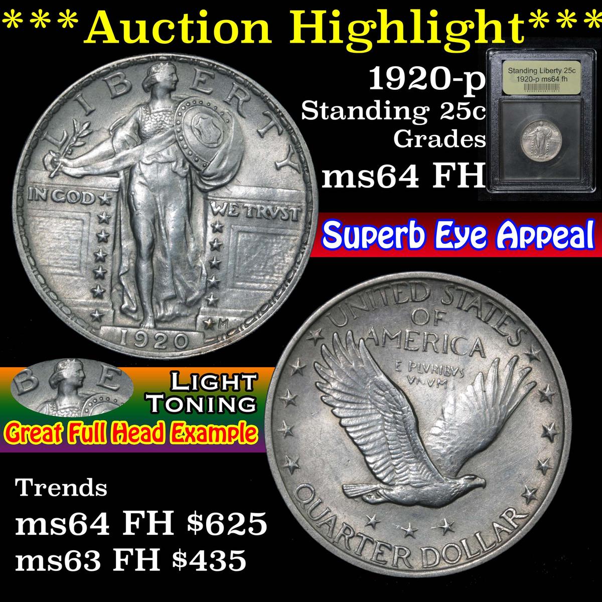 ***Auction Highlight*** 1920-p Standing Liberty Quarter 25c Graded Choice Unc FH By USCG (fc)