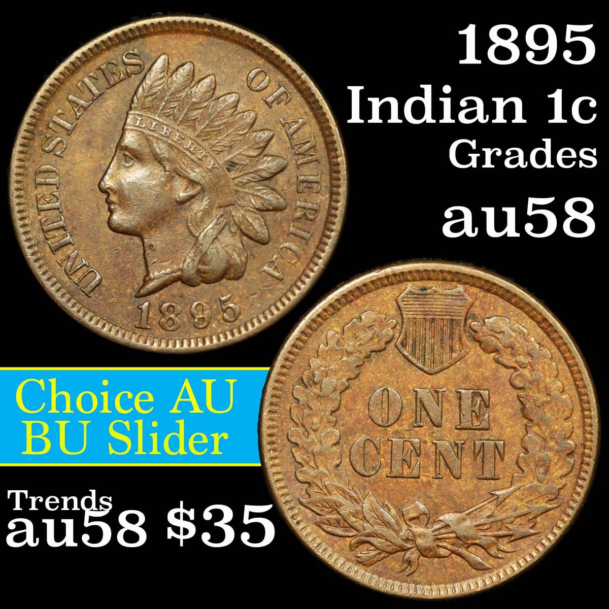 1895 Indian Cent 1c Grades Choice AU/BU Slider