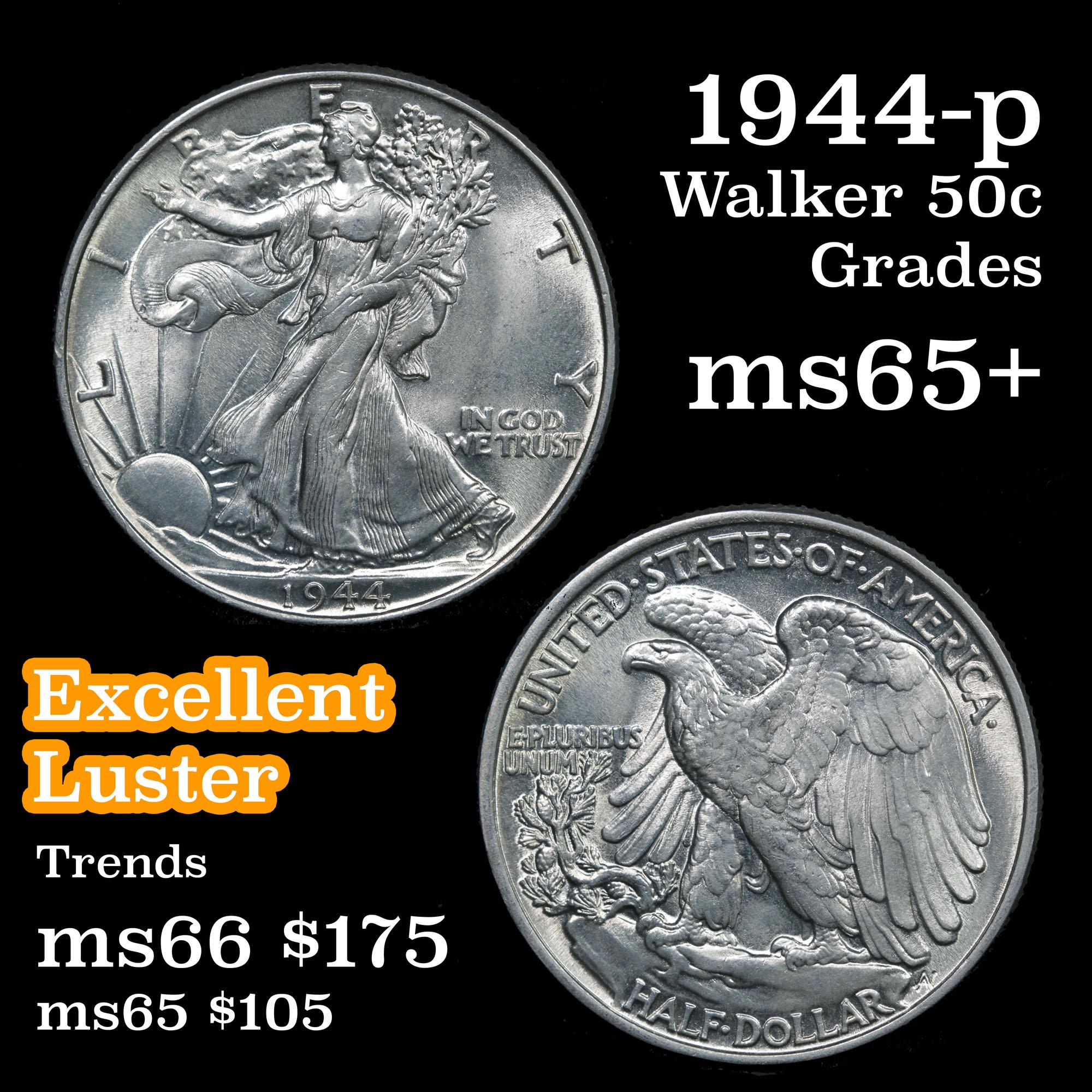 1944-p Walking Liberty Half Dollar 50c Grades GEM+ Unc