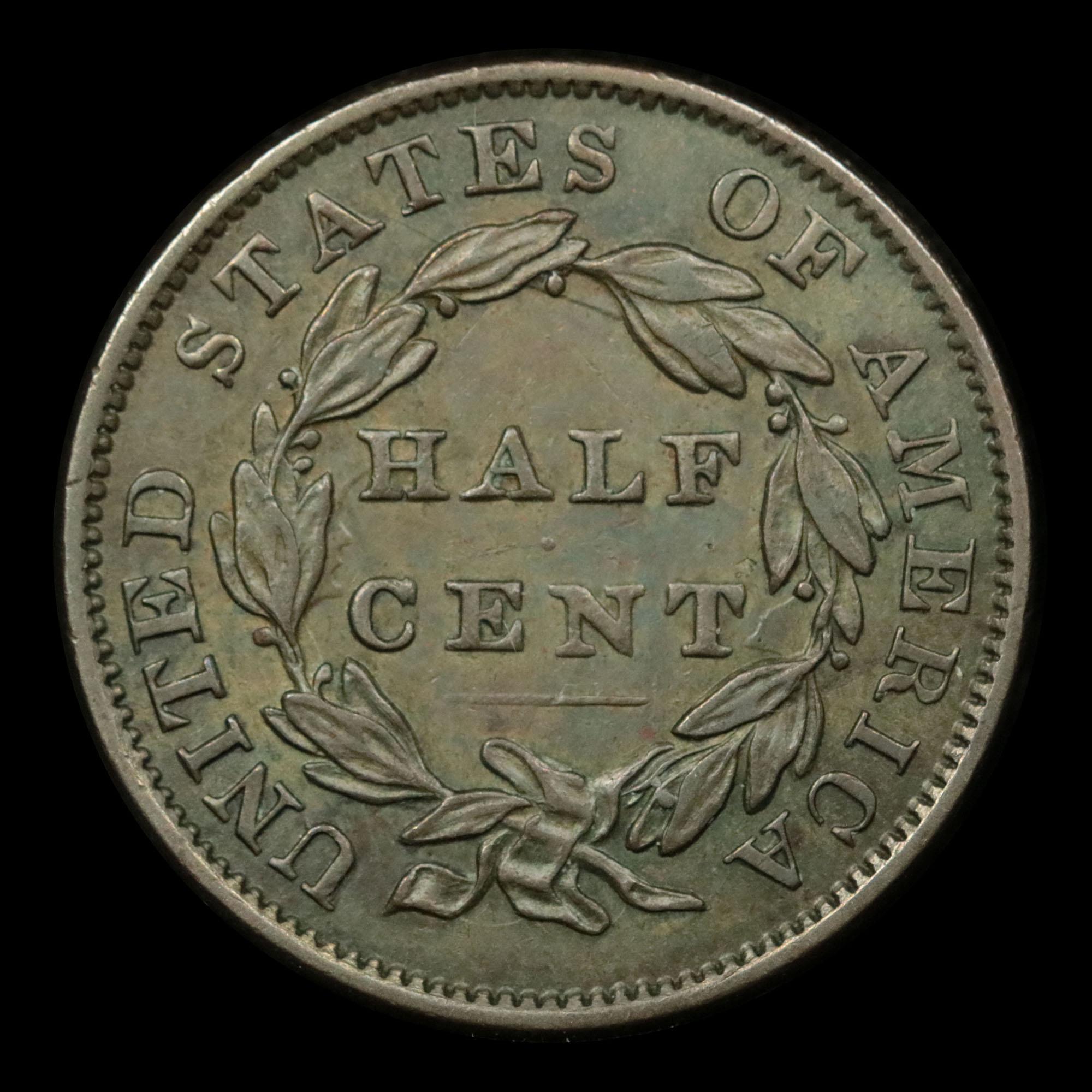 1834 Classic Head half cent 1/2c Grades AU, Almost Unc
