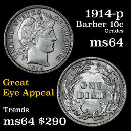 1914-p Barber Dime 10c Grades Choice Unc