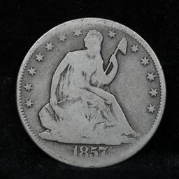 1857-p Seated Half Dollar 50c Grades f+