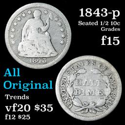 1843-p Seated Liberty Half Dime 1/2 10c Grades f+