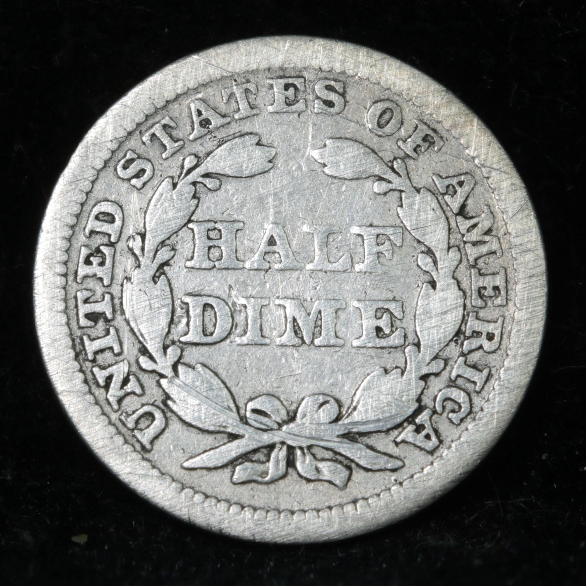 1843-p Seated Liberty Half Dime 1/2 10c Grades f+