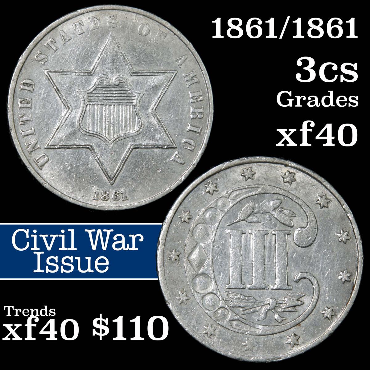 1861/1861 3 Cent Silver 3cs Grades xf