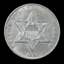 1861/1861 3 Cent Silver 3cs Grades xf