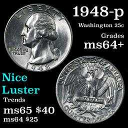 1948-p Washington Quarter 25c Grades Choice+ Unc