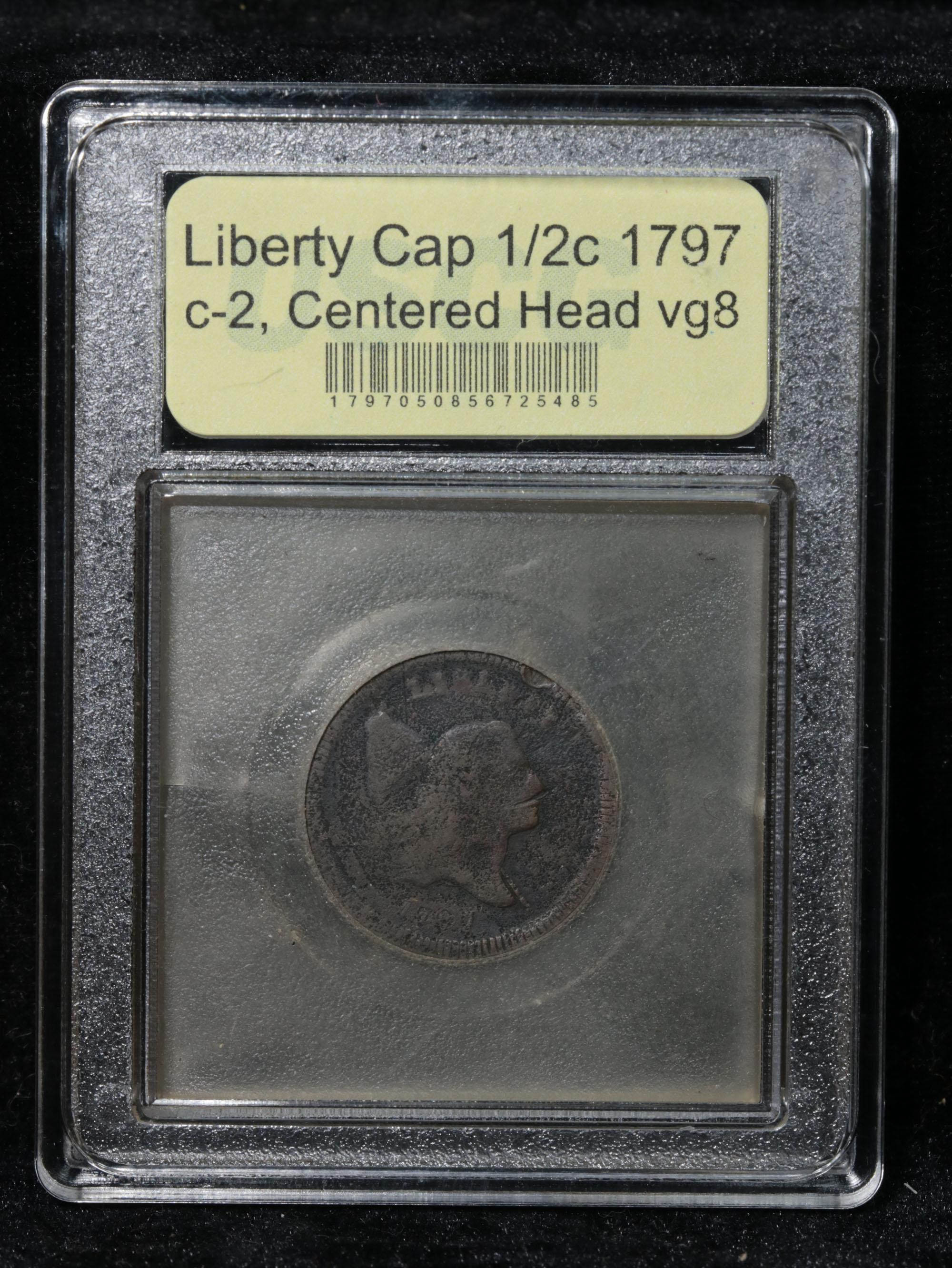 *Auction Highlight* 1797 c-2, r-3, Centered Head Liberty Cap 1/2c Graded vg, very good By USCG (fc)