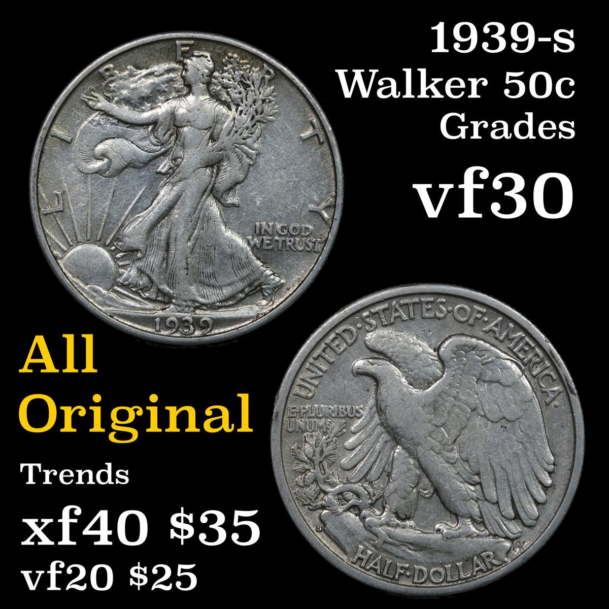 1939-s Walking Liberty Half Dollar 50c Grades vf++