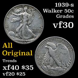 1939-s Walking Liberty Half Dollar 50c Grades vf++