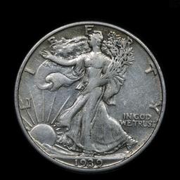 1939-s Walking Liberty Half Dollar 50c Grades vf++