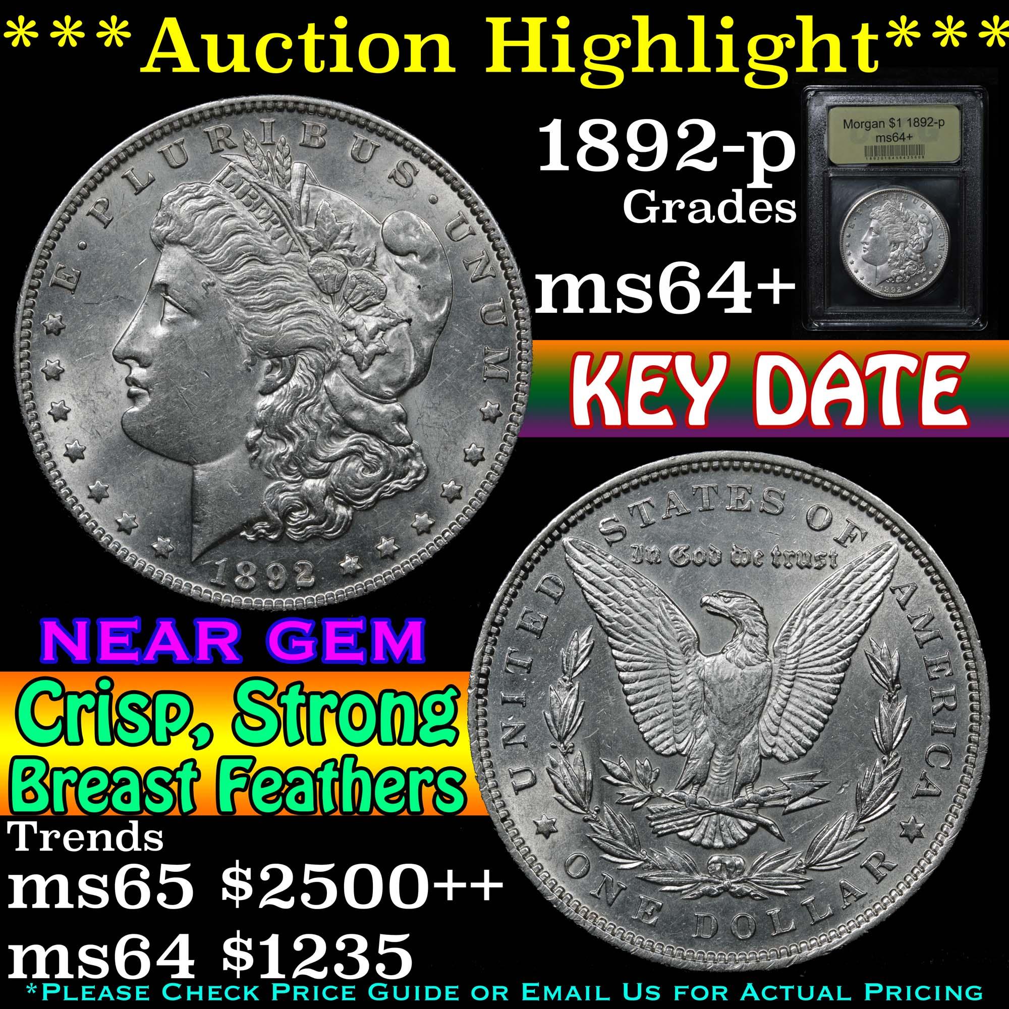 ***Auction Highlight*** 1892-p Morgan Dollar $1 Graded Choice+ Unc By USCG (fc)