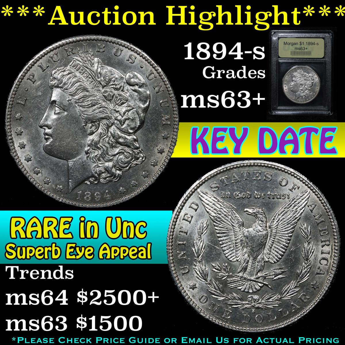 ***Auction Highlight*** 1894-s Morgan Dollar $1 Graded Select+ Unc By USCG (fc)