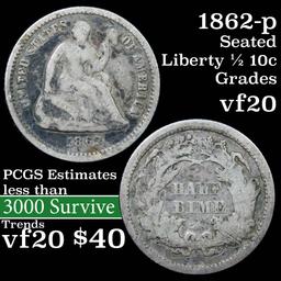 1862-p Seated Liberty Half Dime 1/2 10c Grades vf, very fine