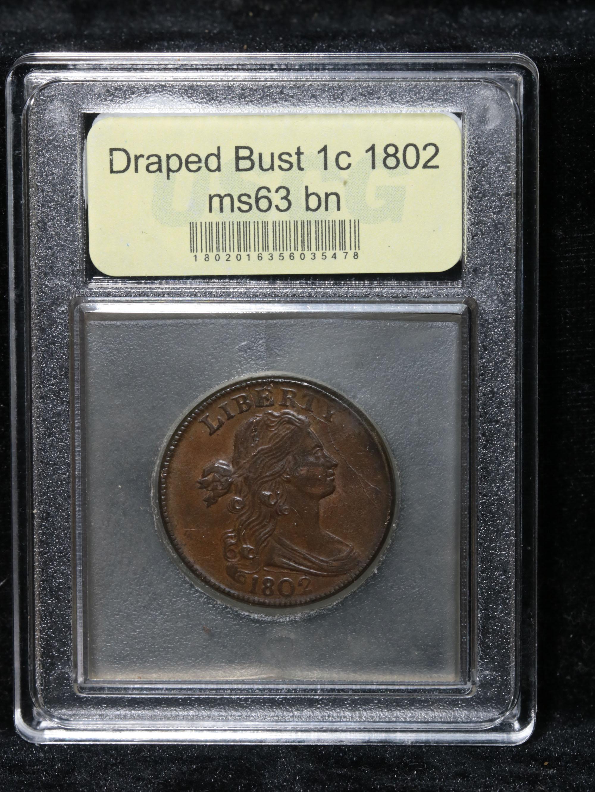 ***Auction Highlight*** 1802 Draped Bust Large Cent 1c Graded Select Unc BN By USCG (fc)