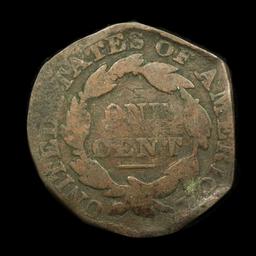 1831 Rare Counterstamp Coronet Head Large Cent 1c Grades f details