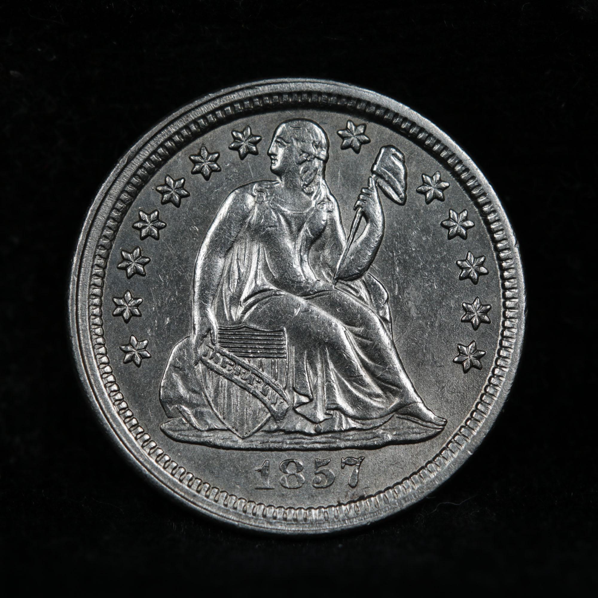 ***Auction Highlight*** 1857-p Seated Liberty Dime 10c Grades Choice+ Unc (fc)