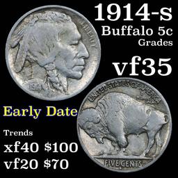 1914-s Buffalo Nickel 5c Grades vf++