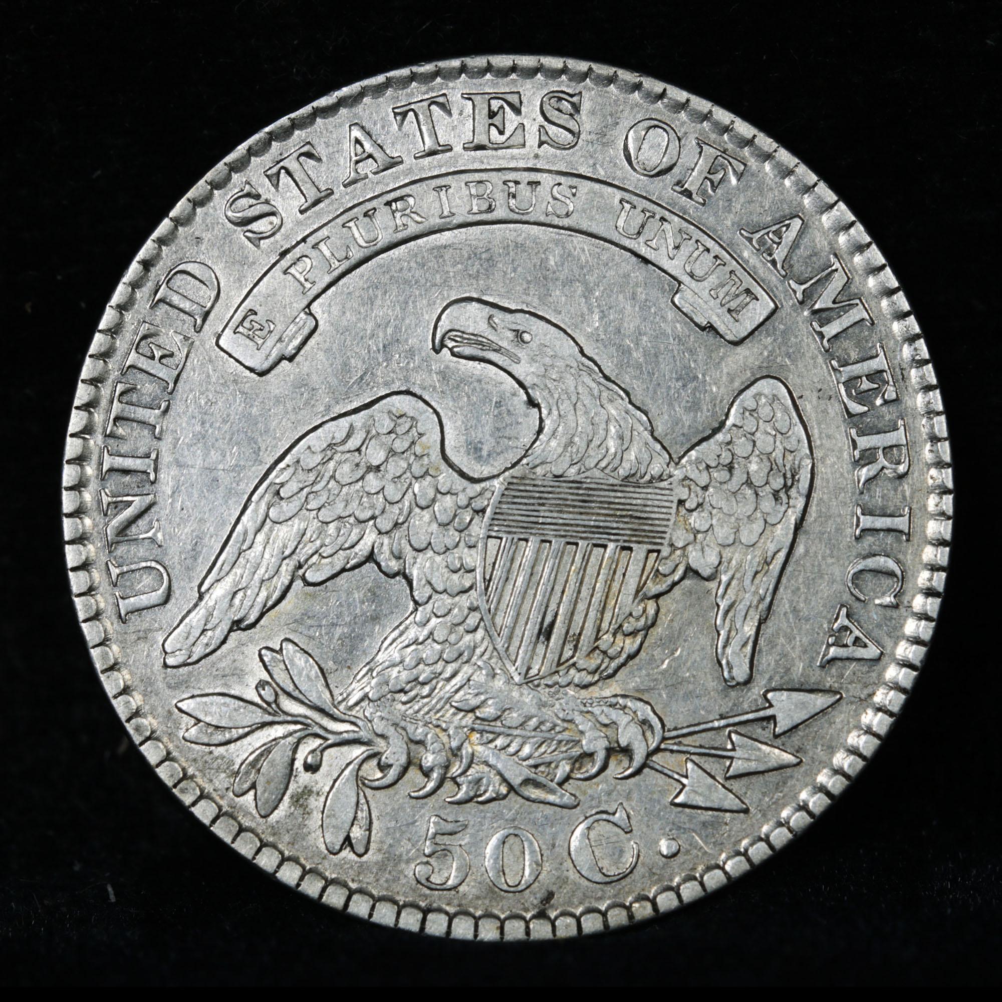 ***Auction Highlight*** 1829 Capped Bust Half Dollar 50c Grades AU, Almost Unc (fc)