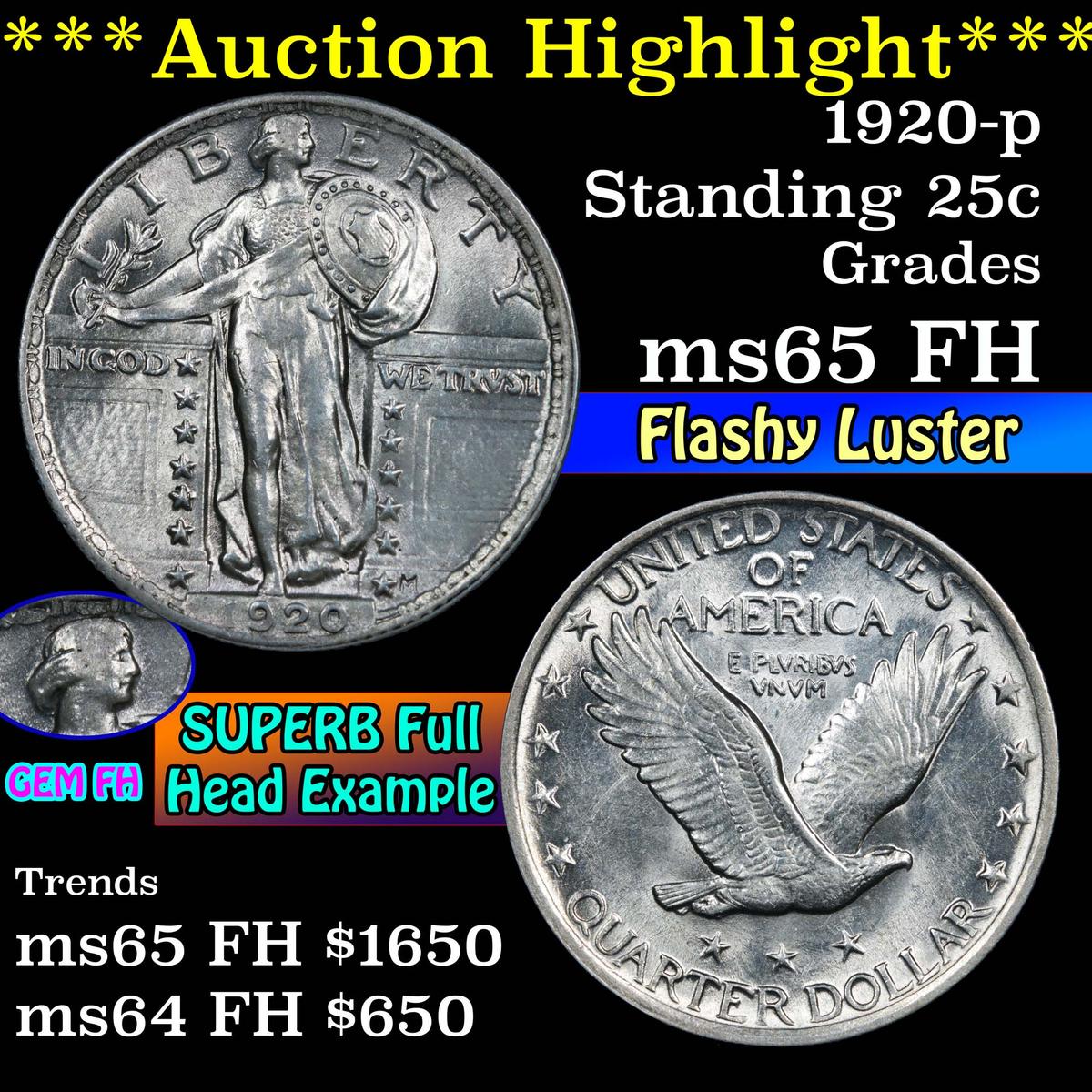 ***Auction Highlight*** 1920-p Standing Liberty Quarter 25c Grades Gem Unc FH (fc)