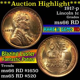 ***Auction Highlight*** 1917-p Lincoln Cent 1c Grades GEM+ Unc RD (fc)