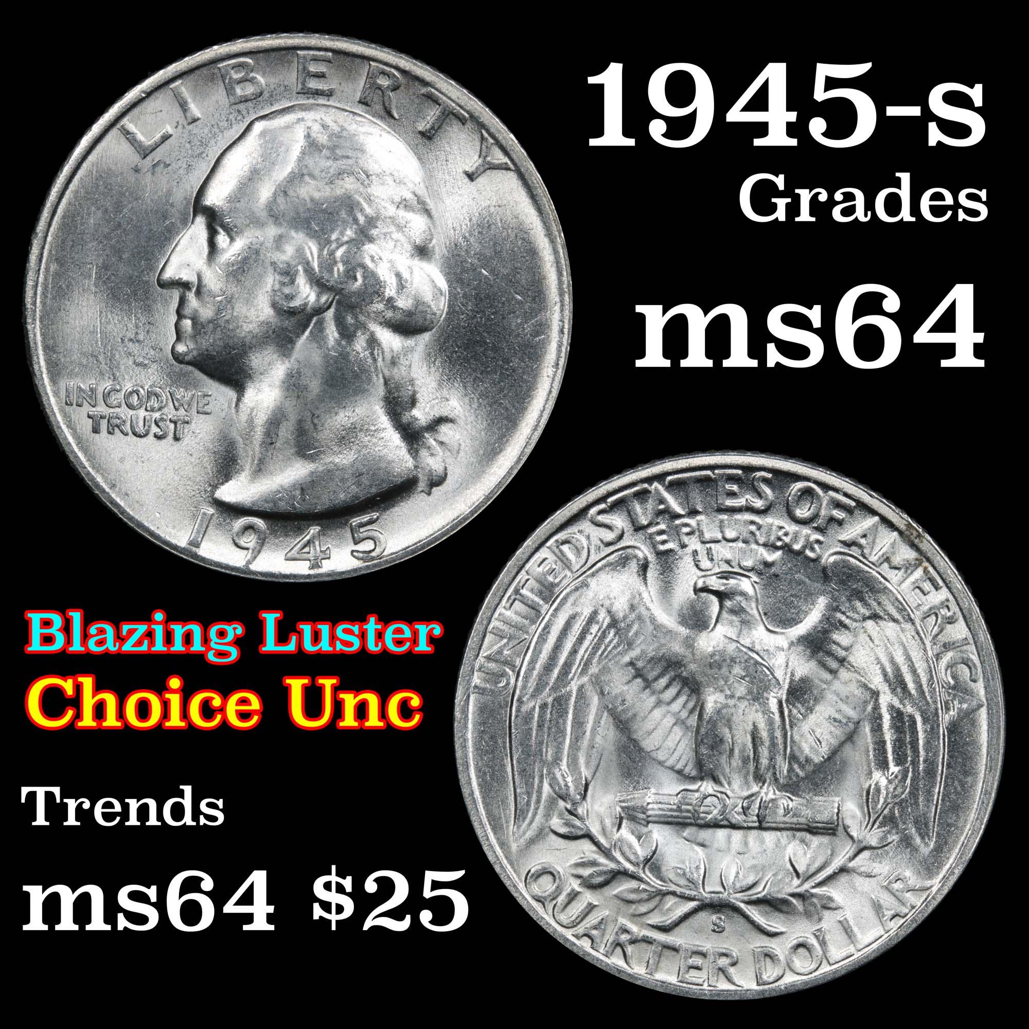 1945-s Washington Quarter 25c Grades Choice Unc