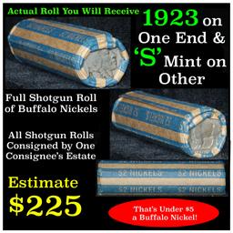 Full roll of Buffalo Nickels, 1923 on one end & a 's' Mint reverse on other end (fc)