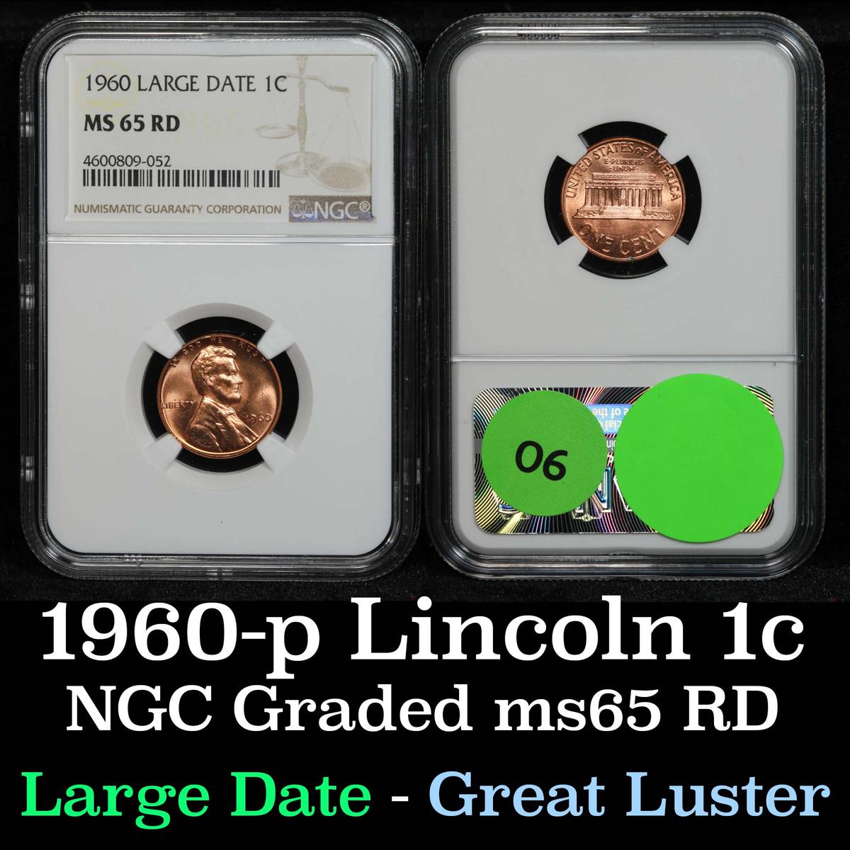 NGC 1960-p Lg Date Lincoln Cent 1c Graded ms65 rd By NGC