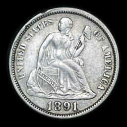 1891-o Seated Liberty Dime 10c Grades xf