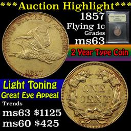 ***Auction Highlight*** 1857 Flying Eagle Cent 1c Graded Select Unc By USCG (fc)